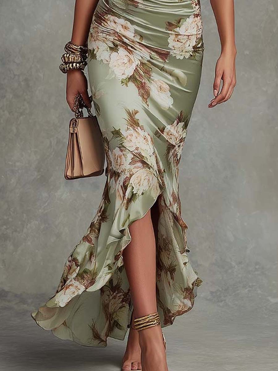 Ana | Vestido maxi asimétrico con estampado floral - Marina Durán