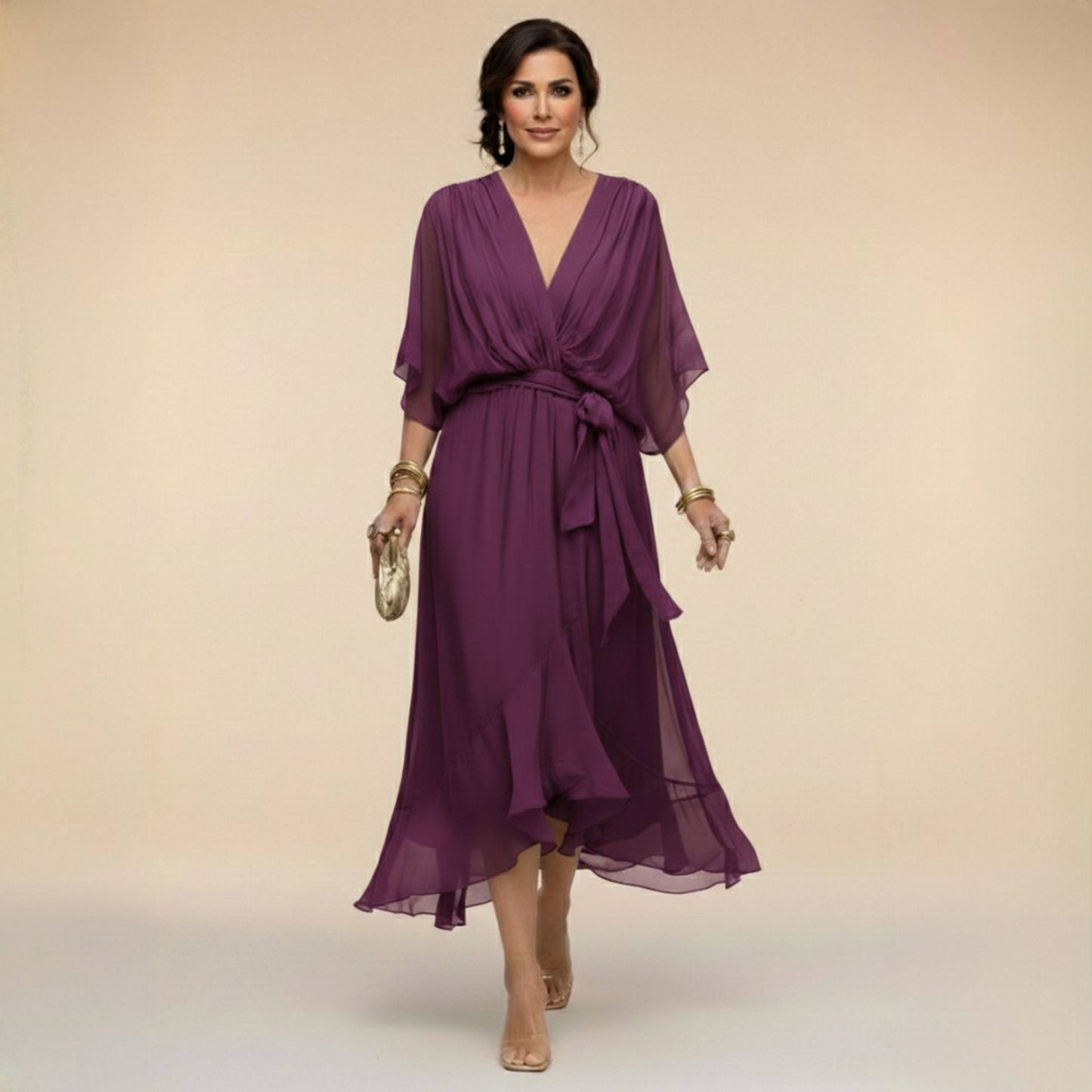 Mónica | Vestido de chiffon con escote en V, elegante y favorecedor