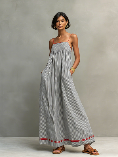 Mar | Vestido maxi de rayas con tirantes finos, elegante y fresco
