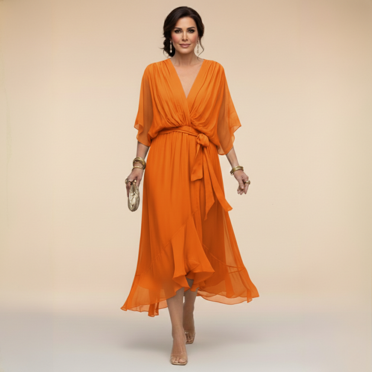 Mónica | Vestido de chiffon con escote en V, elegante y favorecedor