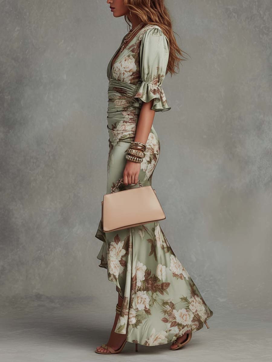 Ana | Vestido maxi asimétrico con estampado floral - Marina Durán