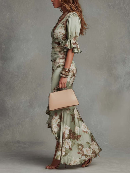 Ana | Vestido maxi asimétrico con estampado floral - Marina Durán