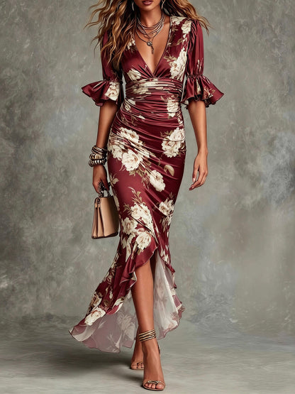Ana | Vestido maxi asimétrico con estampado floral - Marina Durán