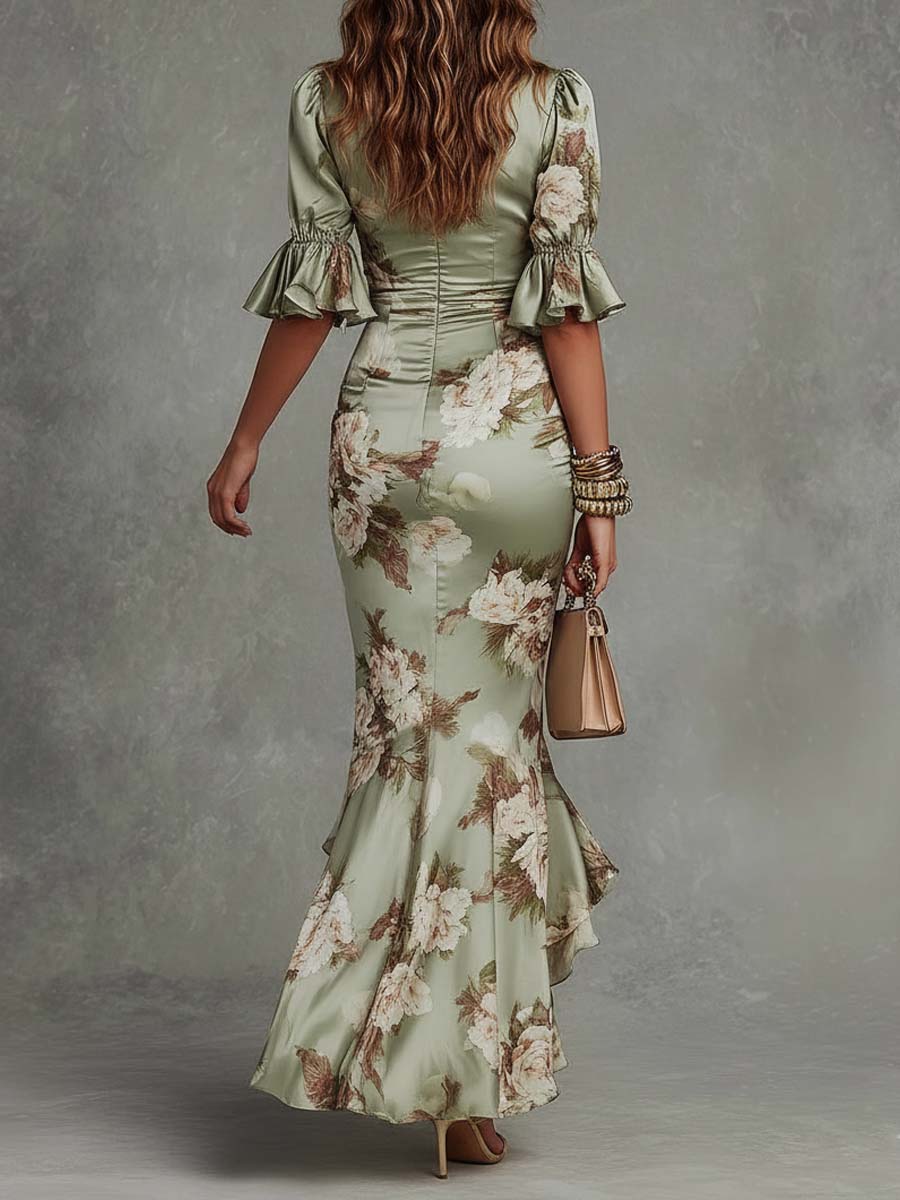 Ana | Vestido maxi asimétrico con estampado floral - Marina Durán