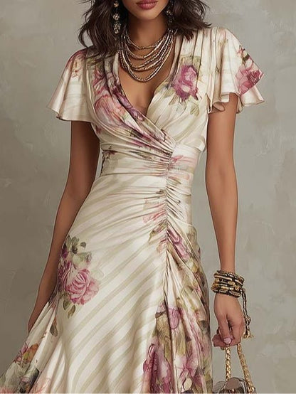 Andrea | Vestido midi satinado con estampado floral, elegante y sofisticado - Marina Durán