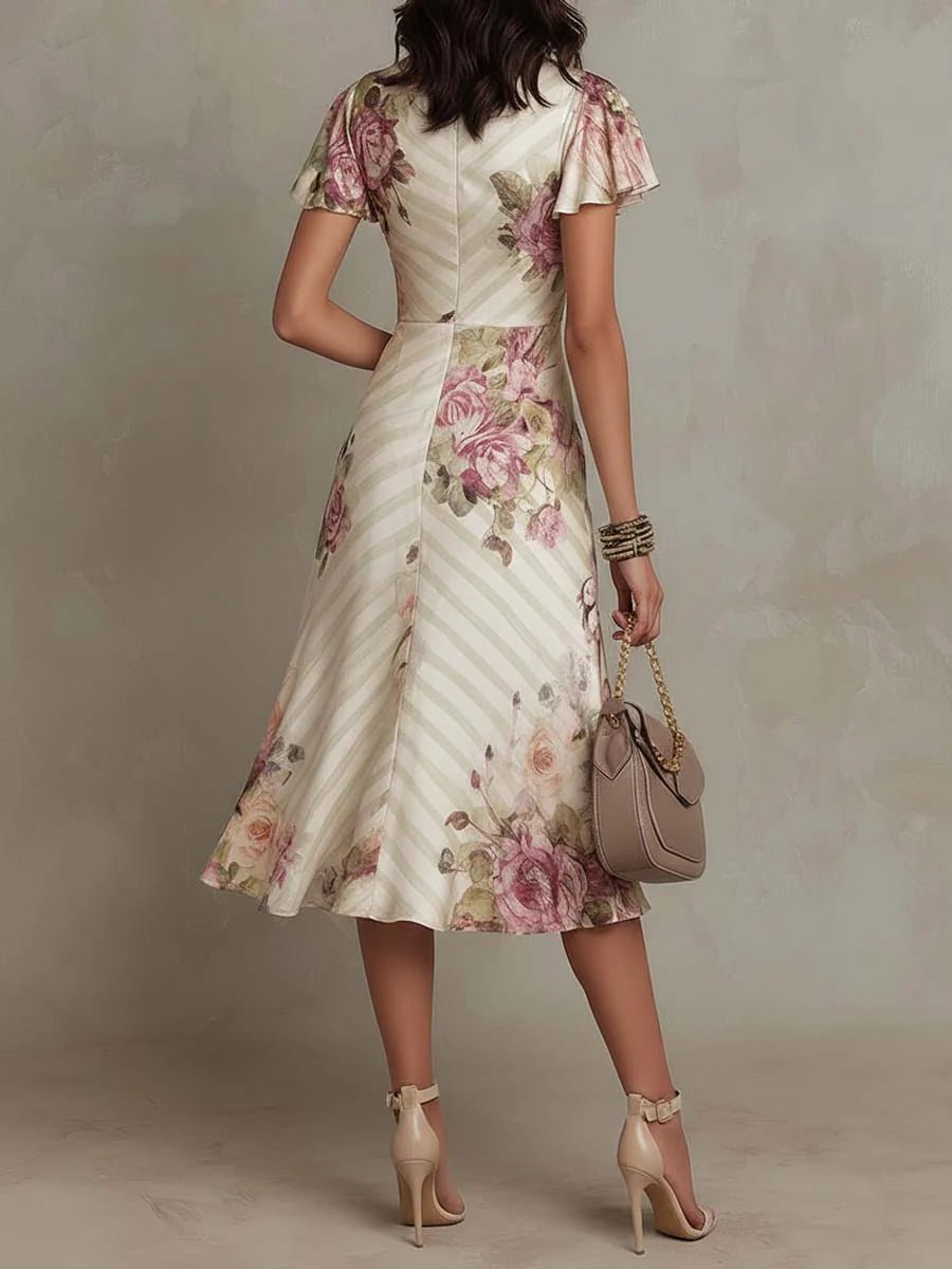 Andrea | Vestido midi satinado con estampado floral, elegante y sofisticado - Marina Durán