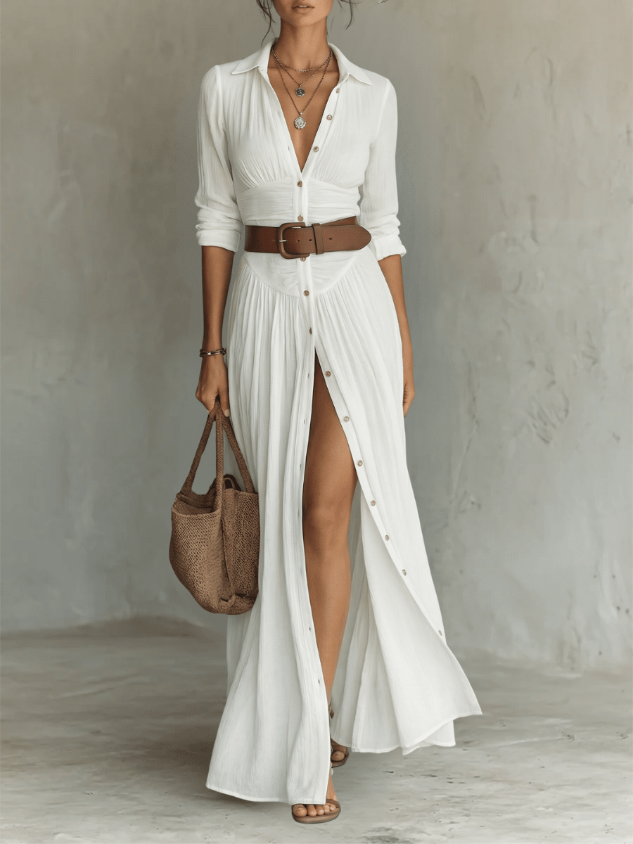 Clara | Vestido maxi de lino con cuello de solapa — elegante y versátil - Marina Durán