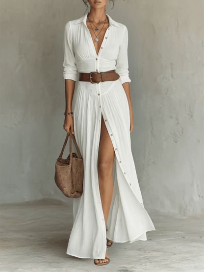 Clara | Vestido maxi de lino con cuello de solapa — elegante y versátil - Marina Durán