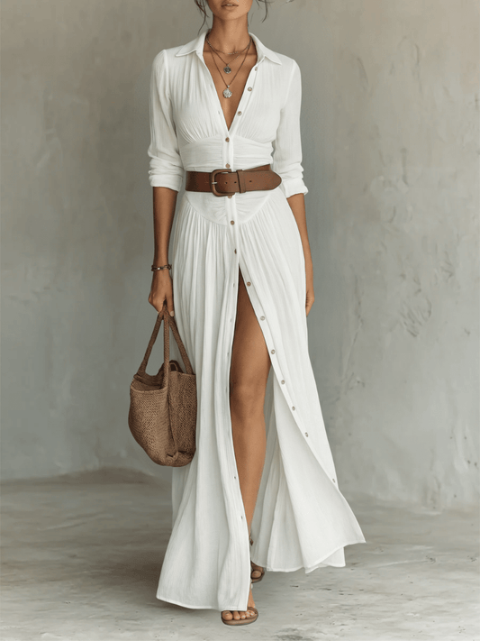 Clara | Vestido maxi de lino con cuello de solapa — elegante y versátil - Marina Durán