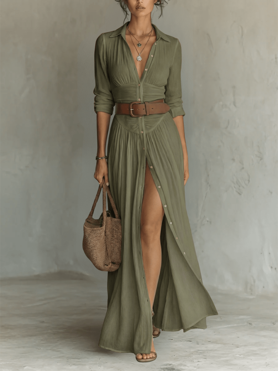 Clara | Vestido maxi de lino con cuello de solapa — elegante y versátil - Marina Durán