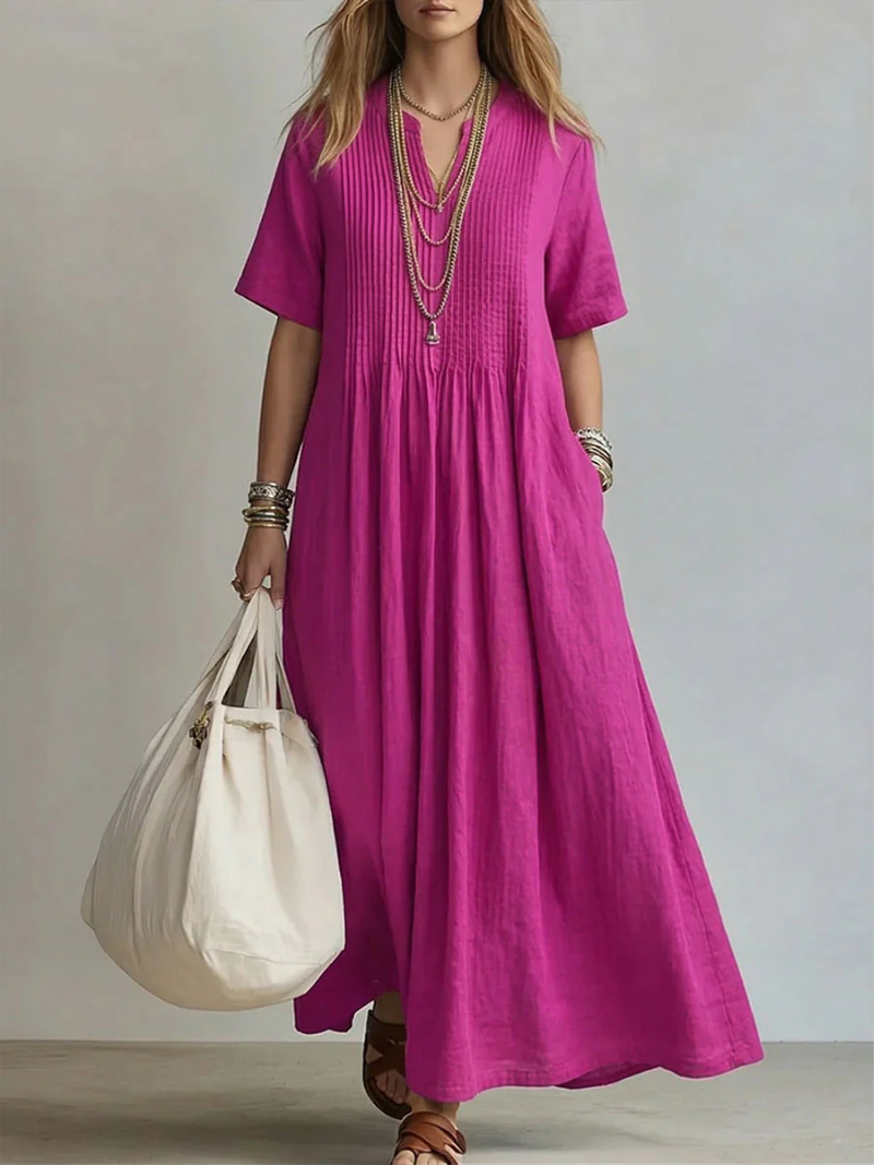 Naroa | Vestido largo fluido con pliegues, elegante y versátil