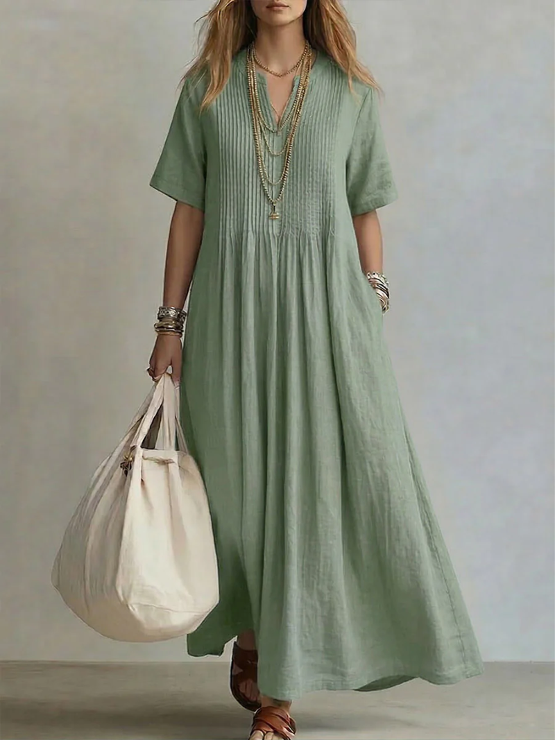 Naroa | Vestido largo fluido con pliegues, elegante y versátil