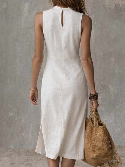 Duna | Vestido midi de lino con elegante abertura para un toque sofisticado - Marina Durán