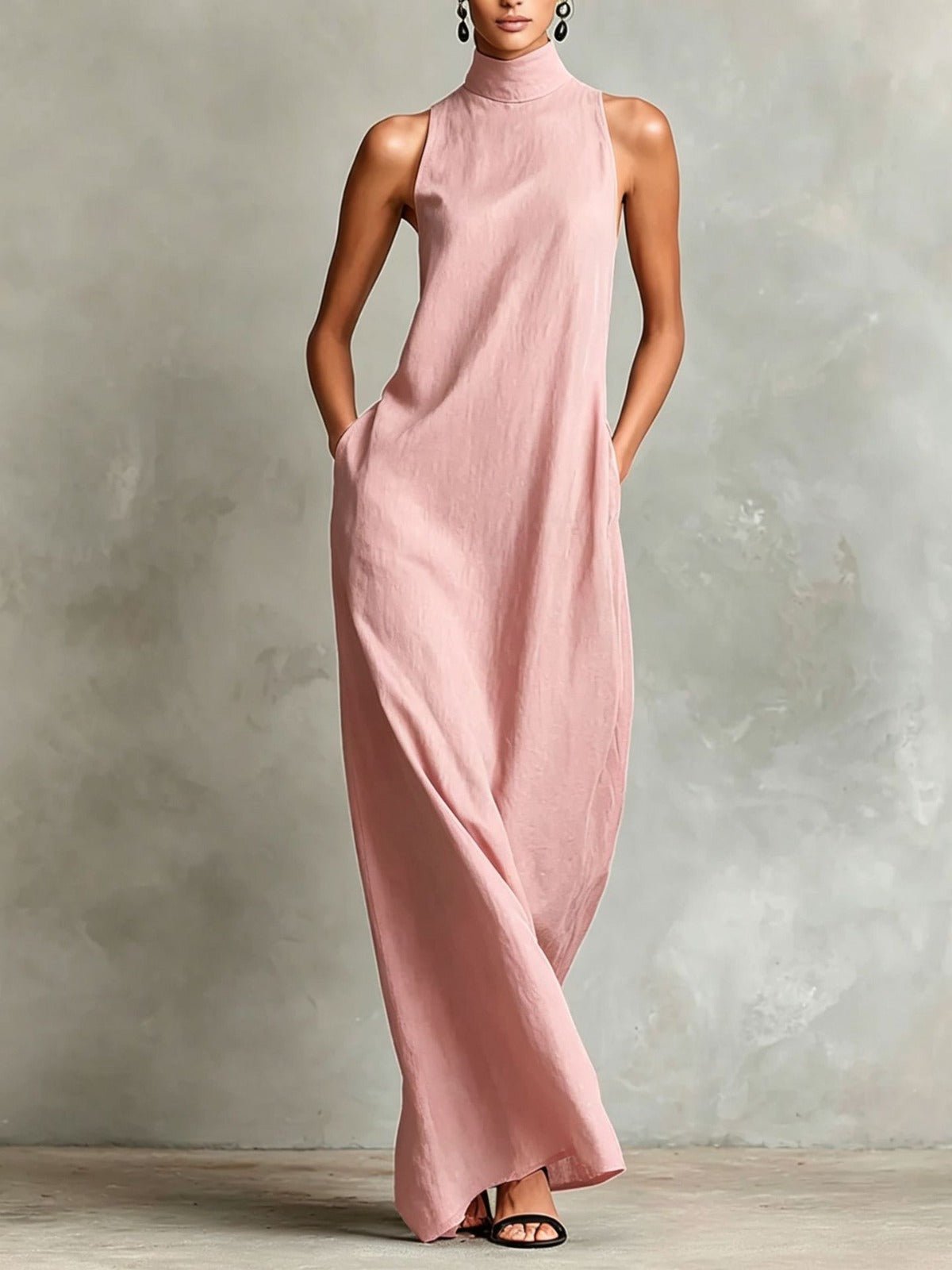 Eva | Vestido Largo de Lino con Cuello Alto, Elegancia Natural - Marina Durán