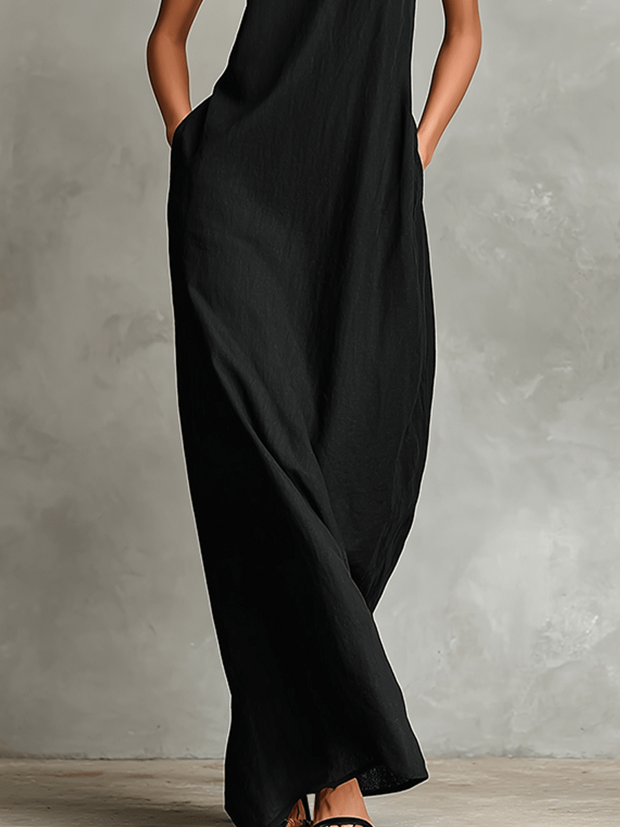 Eva | Vestido Largo de Lino con Cuello Alto, Elegancia Natural - Marina Durán