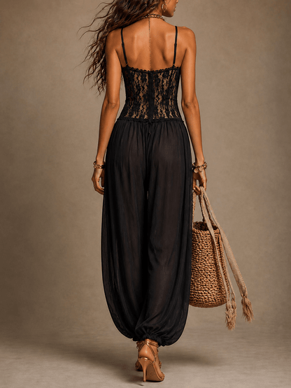 Laia | Mono halter con encaje fluido y elegante caída - Marina Durán