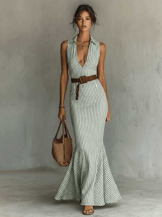 Lidia | Vestido de rayas con silueta sirena, elegante y favorecedor - Marina Durán