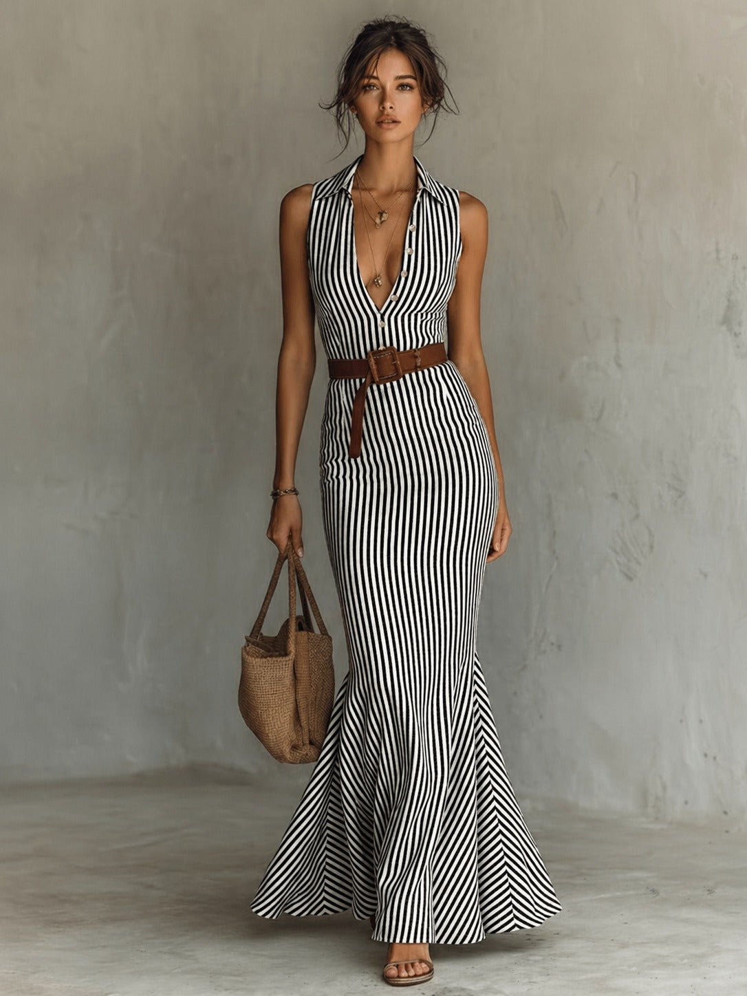 Lidia | Vestido de rayas con silueta sirena, elegante y favorecedor - Marina Durán