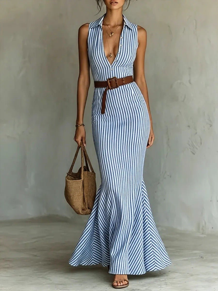 Lidia | Vestido de rayas con silueta sirena, elegante y favorecedor - Marina Durán