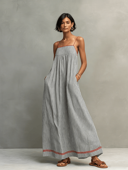 Mar | Vestido maxi de rayas con tirantes finos, elegante y fresco - Marina Durán