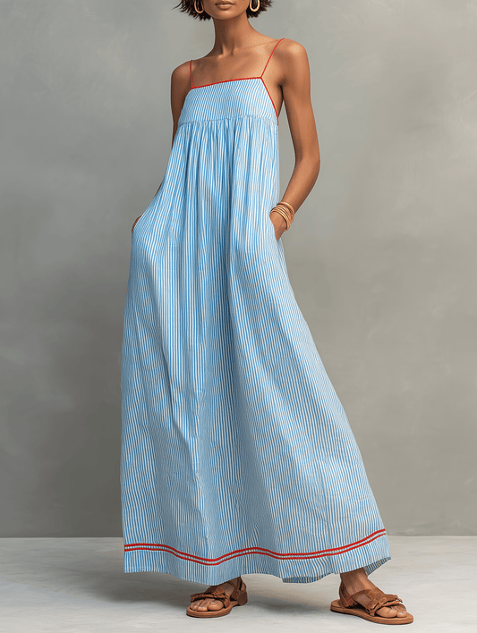 Mar | Vestido maxi de rayas con tirantes finos, elegante y fresco - Marina Durán