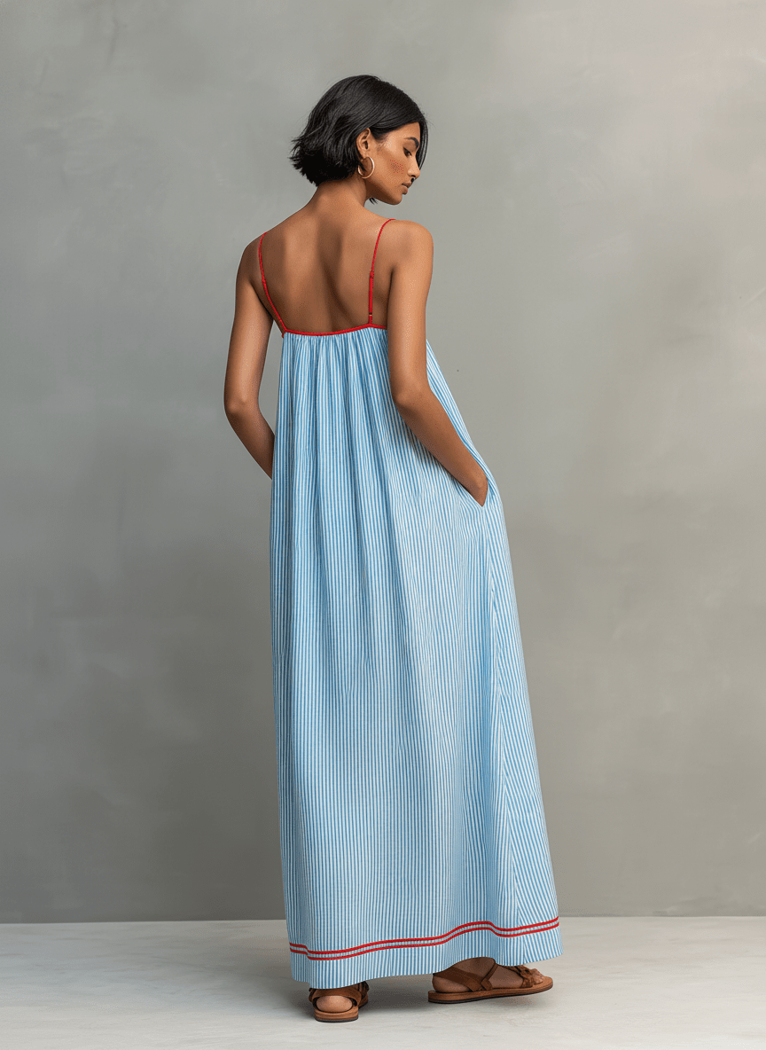 Mar | Vestido maxi de rayas con tirantes finos, elegante y fresco - Marina Durán