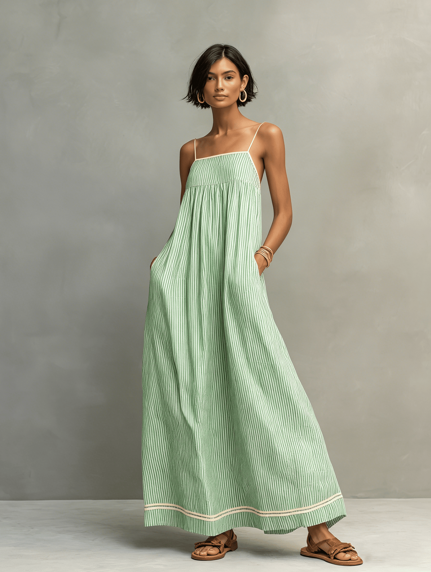 Mar | Vestido maxi de rayas con tirantes finos, elegante y fresco - Marina Durán