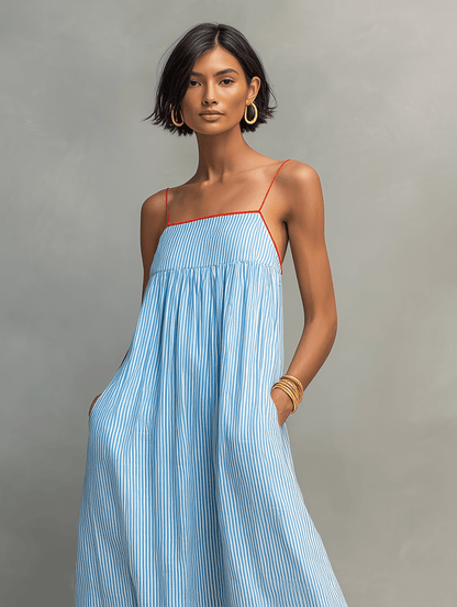 Mar | Vestido maxi de rayas con tirantes finos, elegante y fresco - Marina Durán