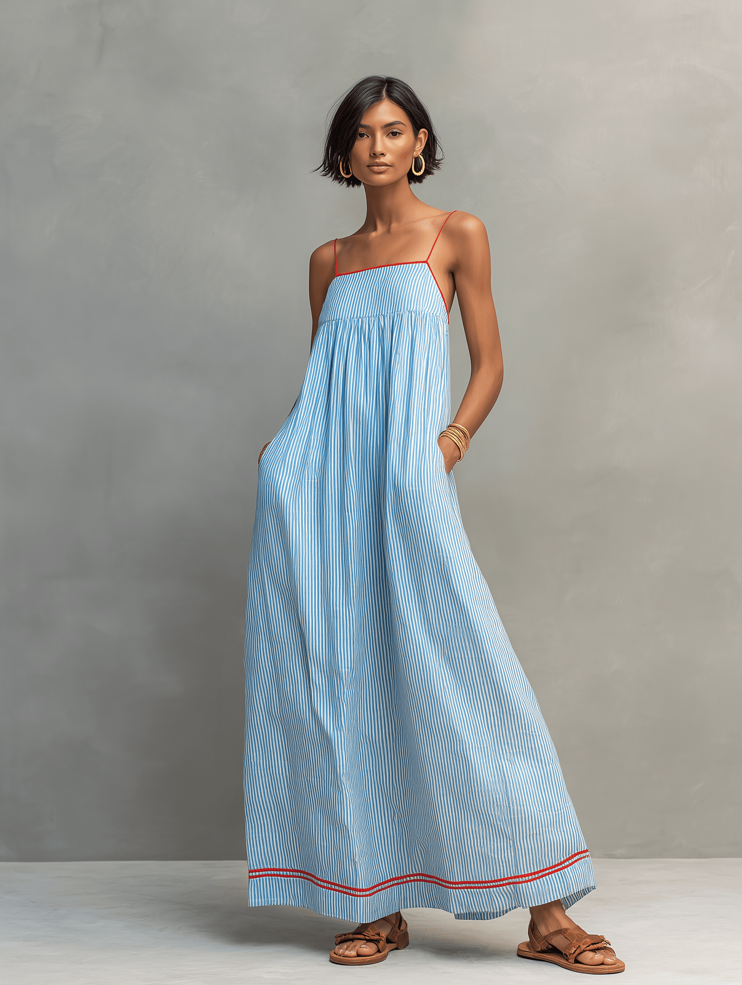Mar | Vestido maxi de rayas con tirantes finos, elegante y fresco - Marina Durán