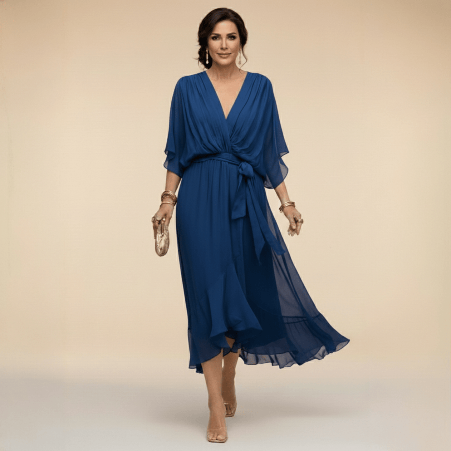 Mónica | Vestido de chiffon con escote en V, elegante y favorecedor - Marina Durán