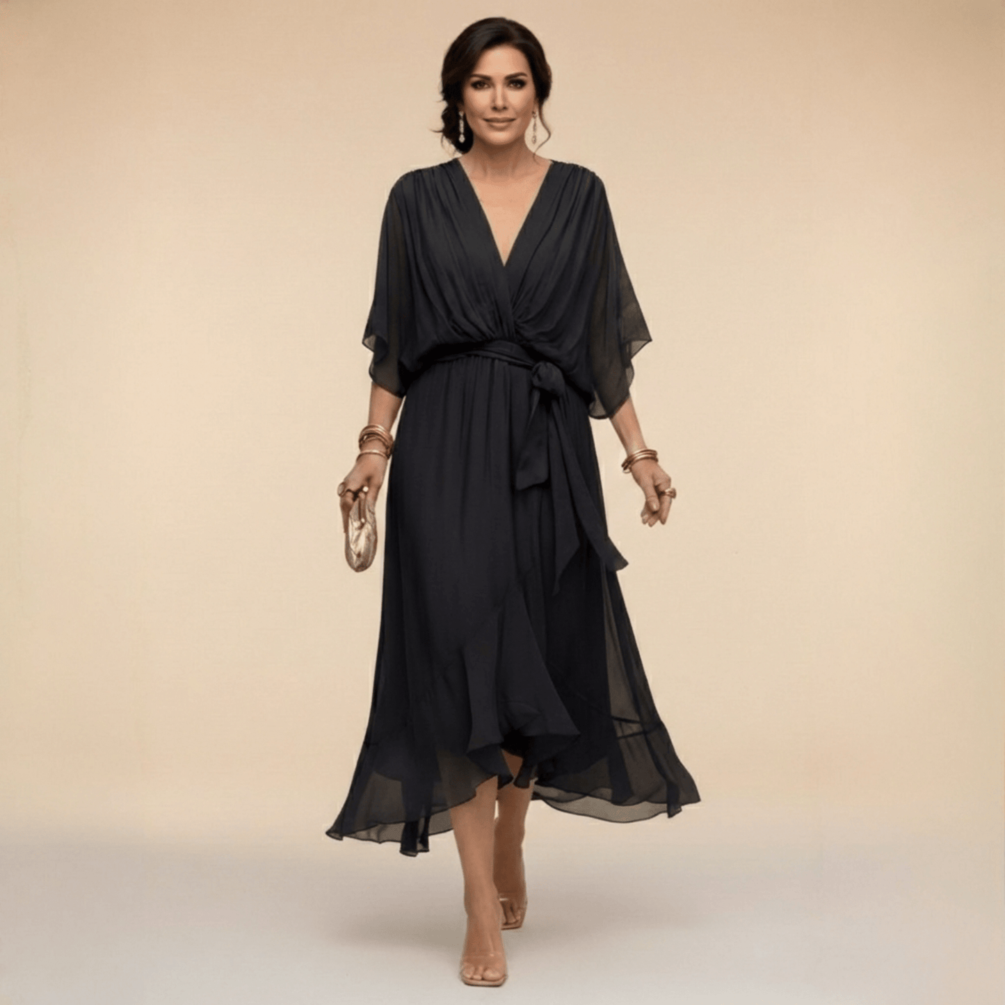 Mónica | Vestido de chiffon con escote en V, elegante y favorecedor - Marina Durán