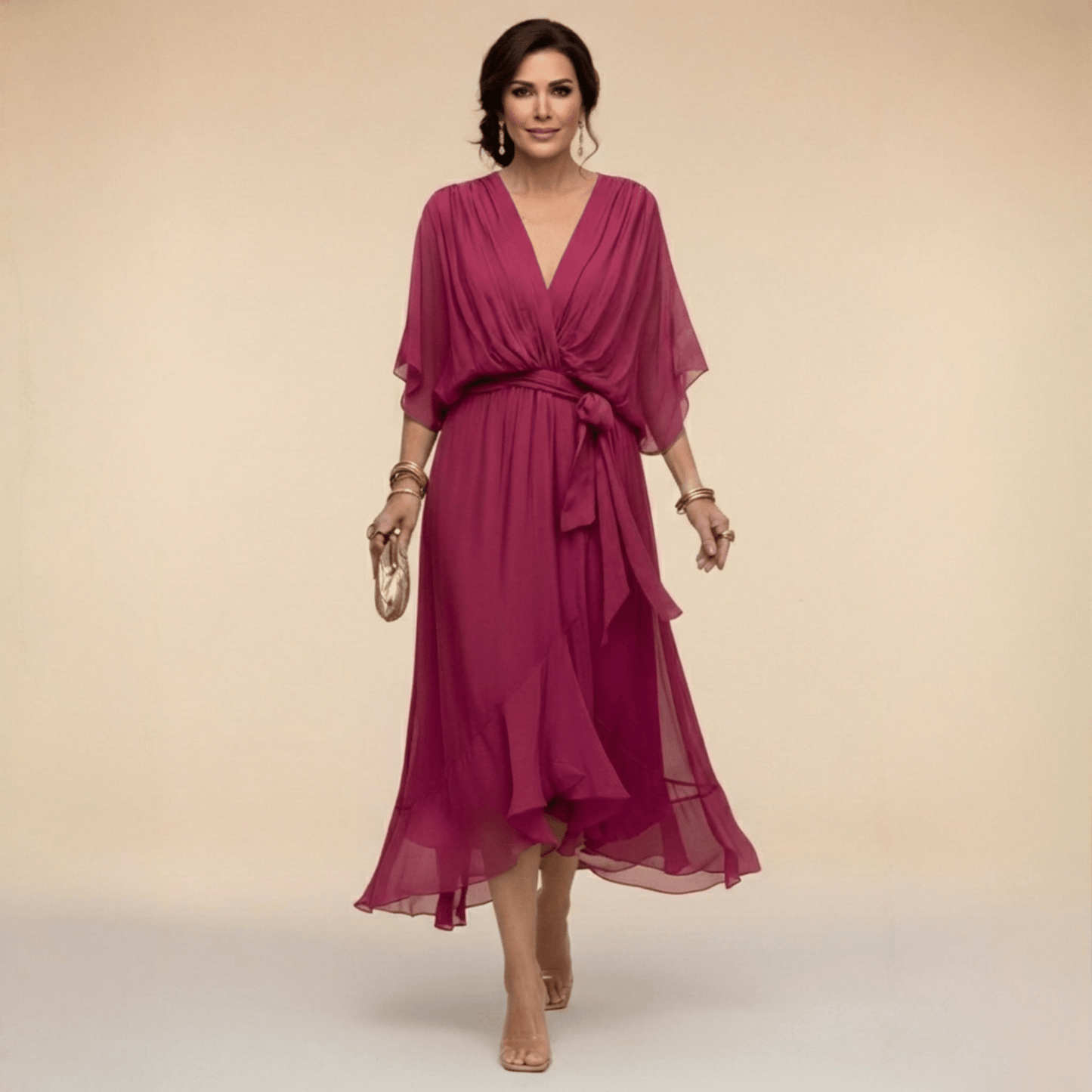 Mónica | Vestido de chiffon con escote en V, elegante y favorecedor - Marina Durán