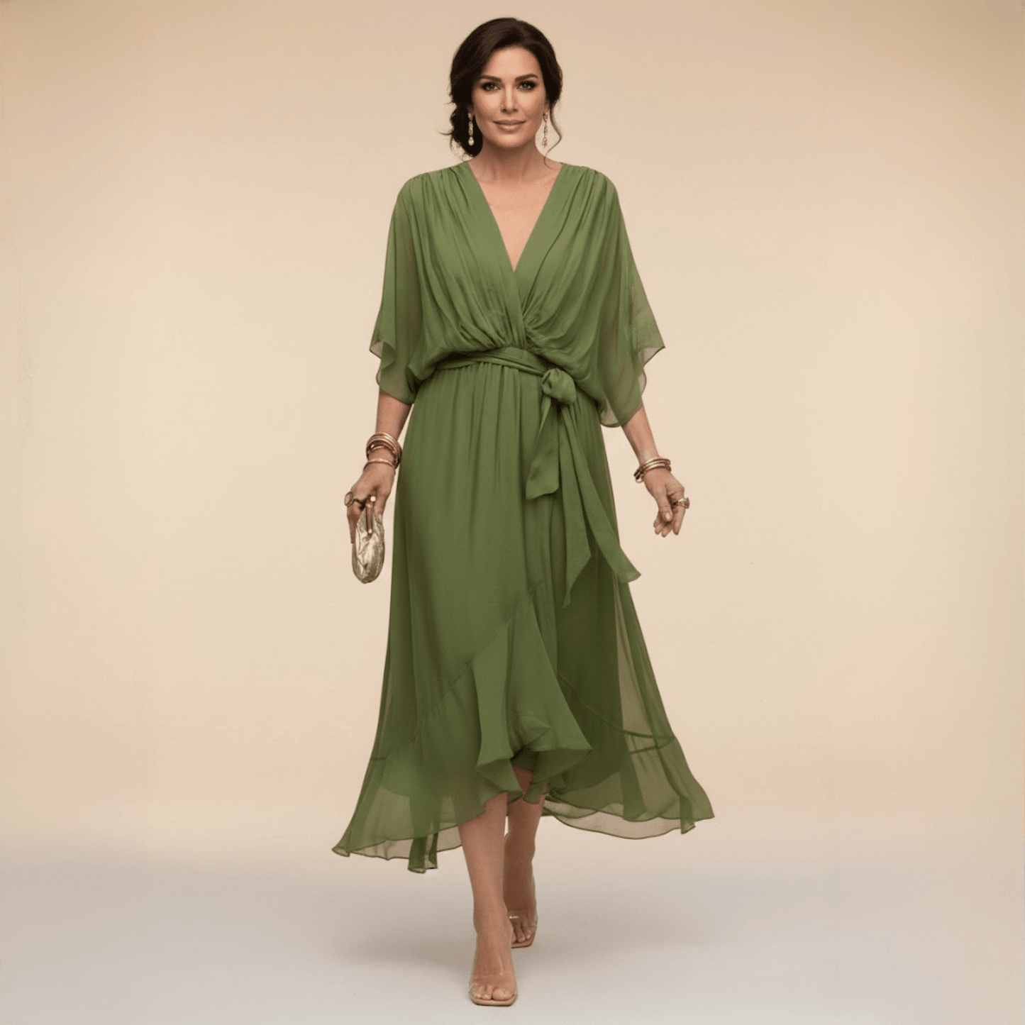 Mónica | Vestido de chiffon con escote en V, elegante y favorecedor - Marina Durán