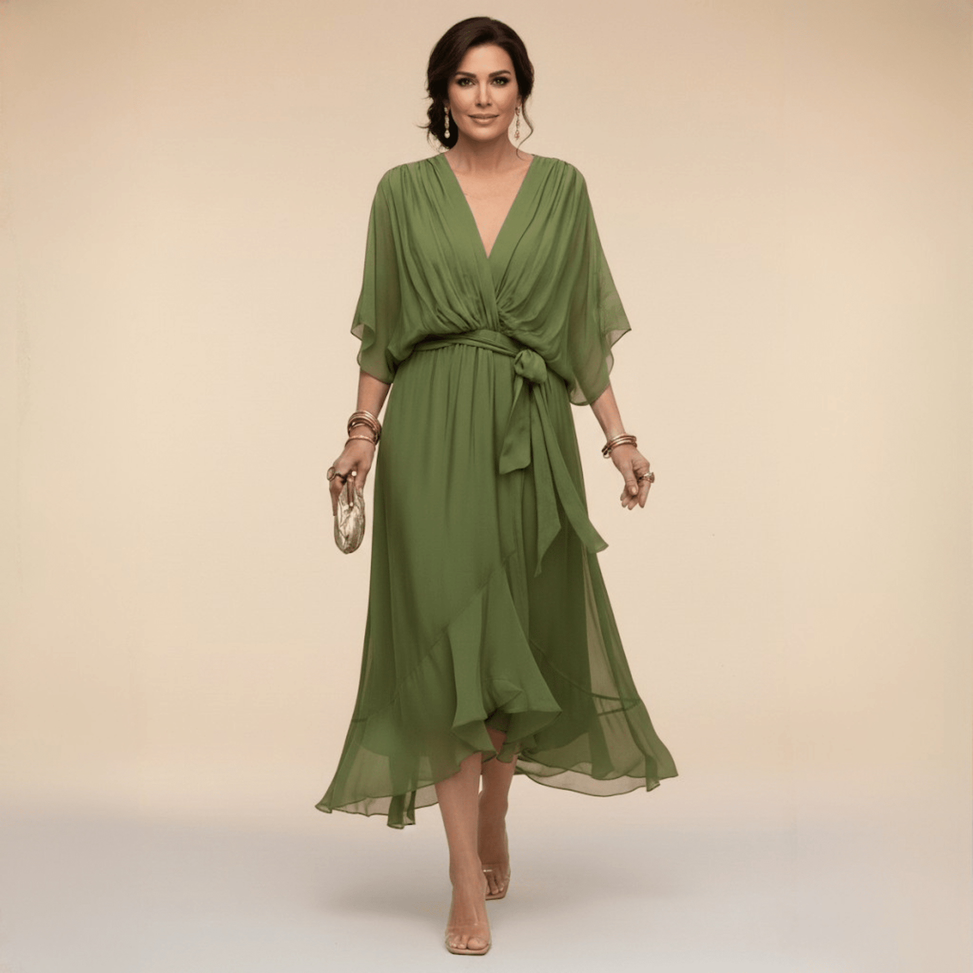 Mónica | Vestido de chiffon con escote en V, elegante y favorecedor - Marina Durán