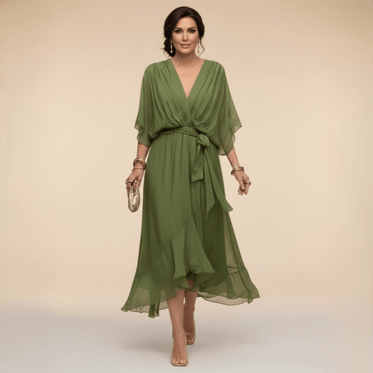 Mónica | Vestido de chiffon con escote en V, elegante y favorecedor - Marina Durán