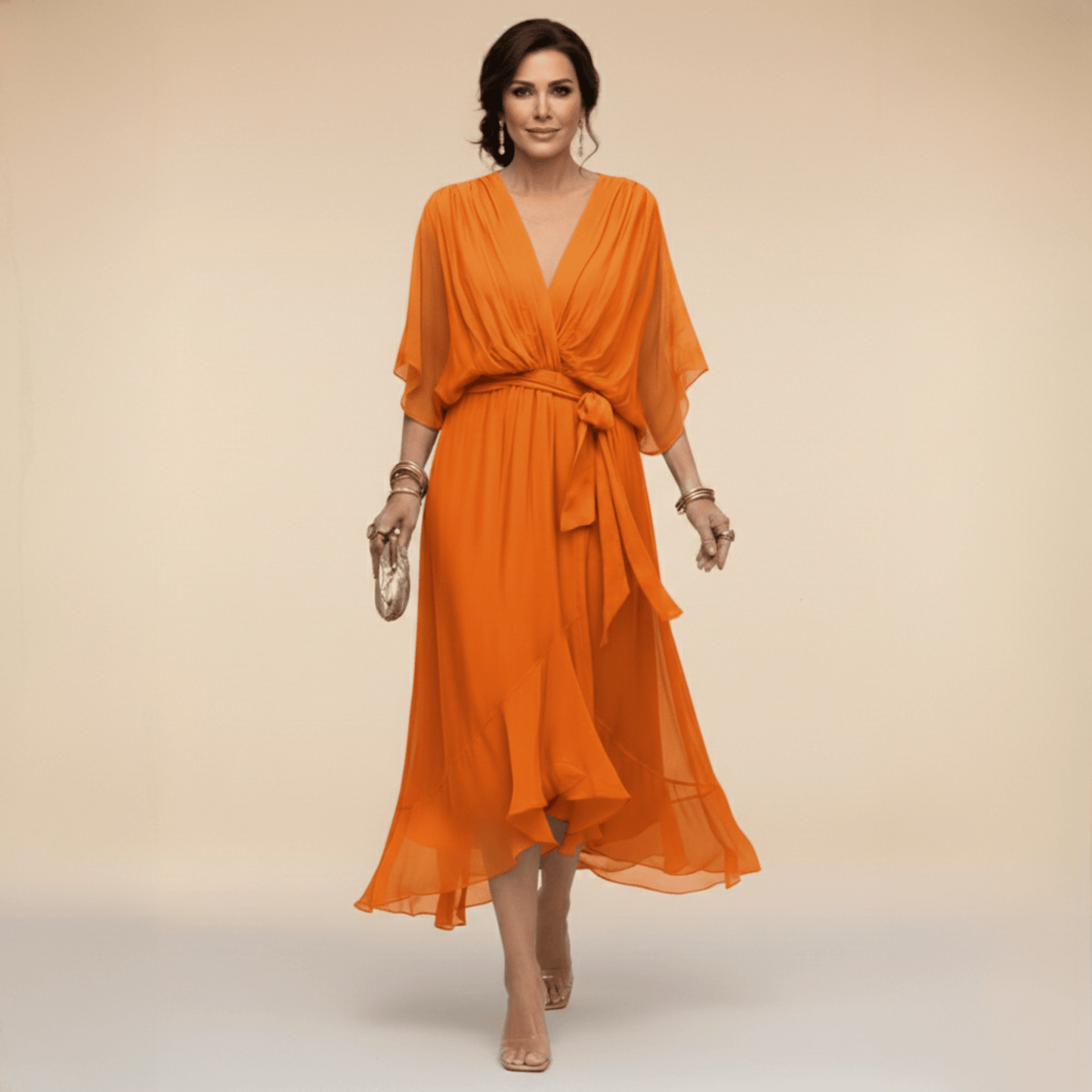 Mónica | Vestido de chiffon con escote en V, elegante y favorecedor - Marina Durán