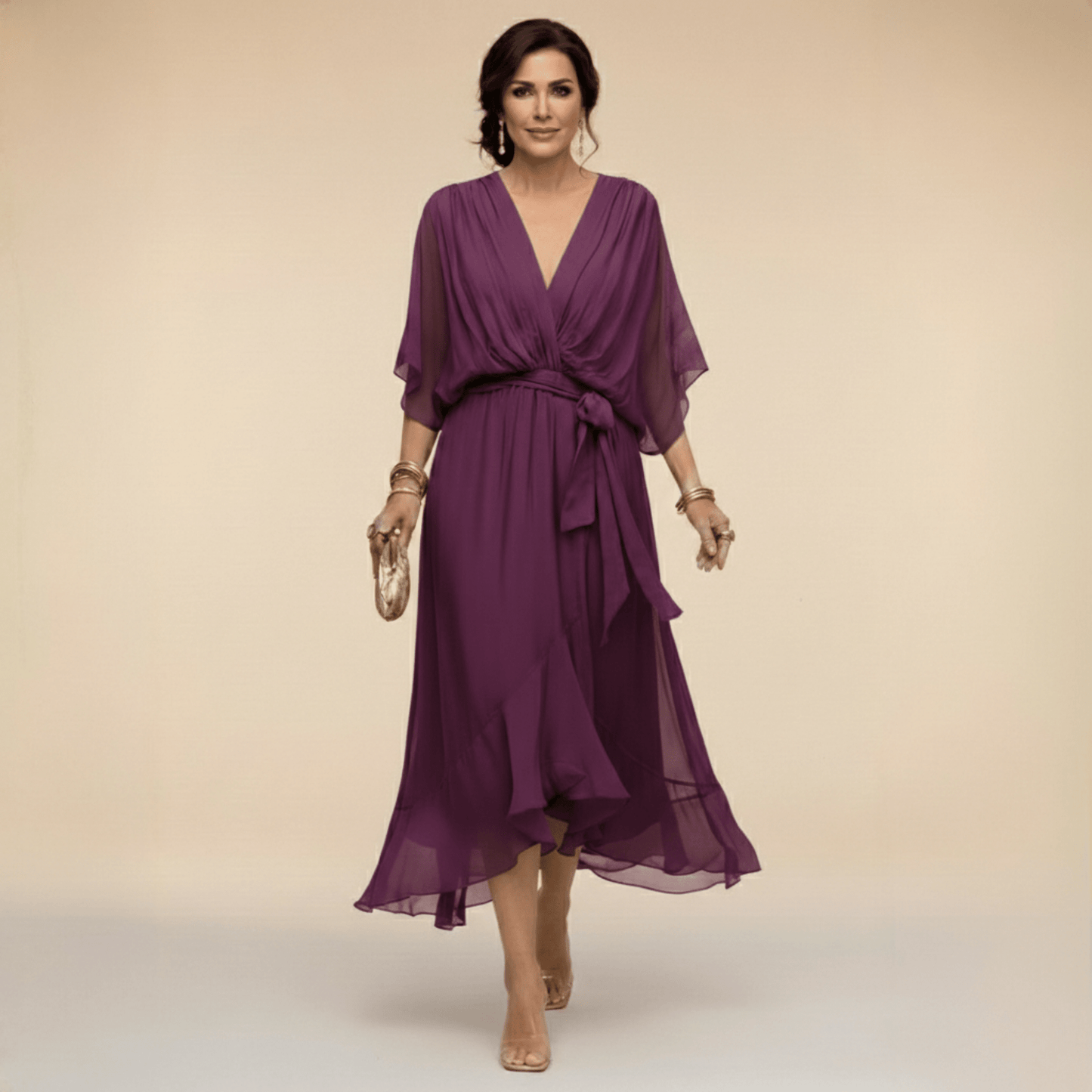 Mónica | Vestido de chiffon con escote en V, elegante y favorecedor - Marina Durán