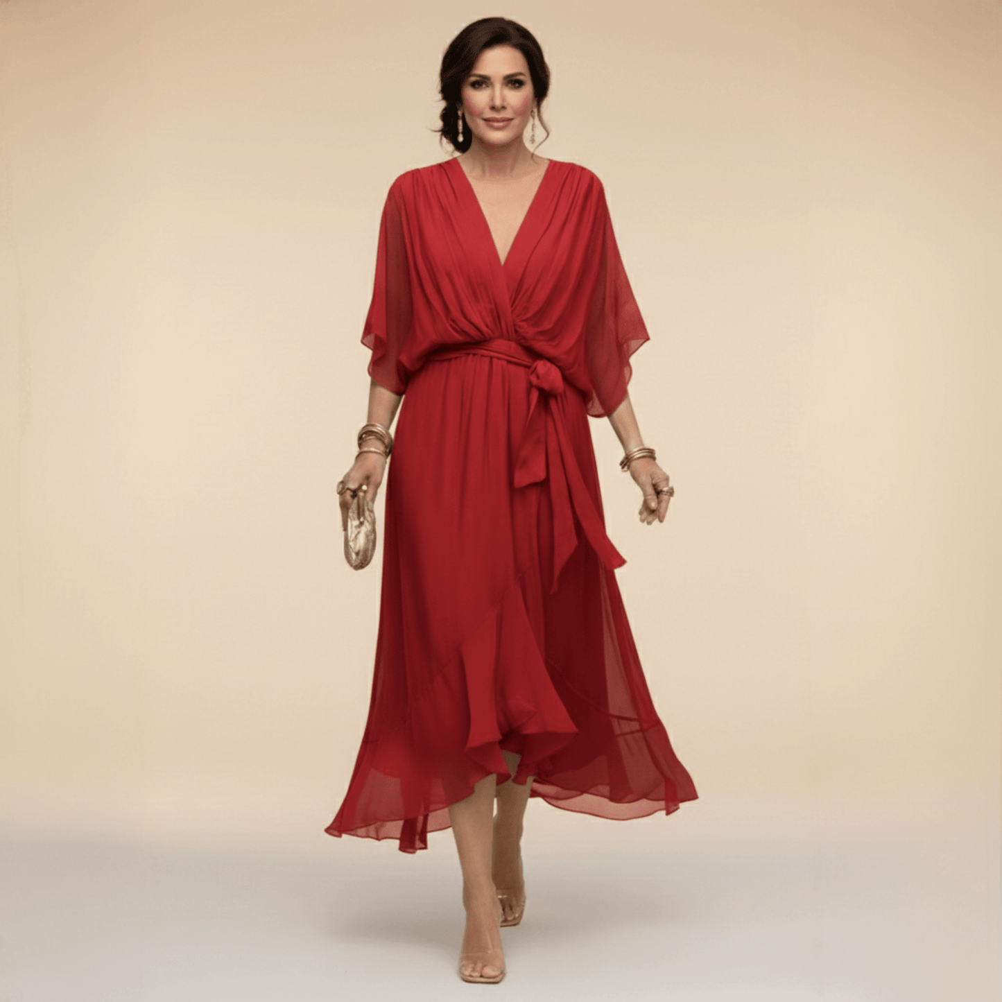 Mónica | Vestido de chiffon con escote en V, elegante y favorecedor - Marina Durán