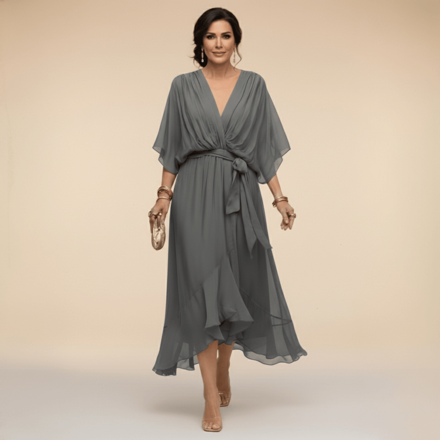 Mónica | Vestido de chiffon con escote en V, elegante y favorecedor - Marina Durán