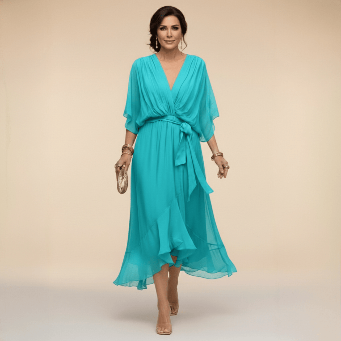 Mónica | Vestido de chiffon con escote en V, elegante y favorecedor - Marina Durán