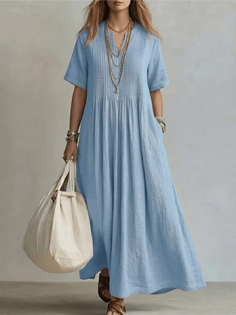 Naroa | Vestido largo fluido con pliegues, elegante y versátil - Marina Durán