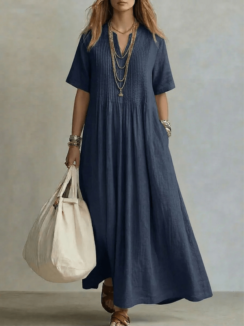 Naroa | Vestido largo fluido con pliegues, elegante y versátil - Marina Durán