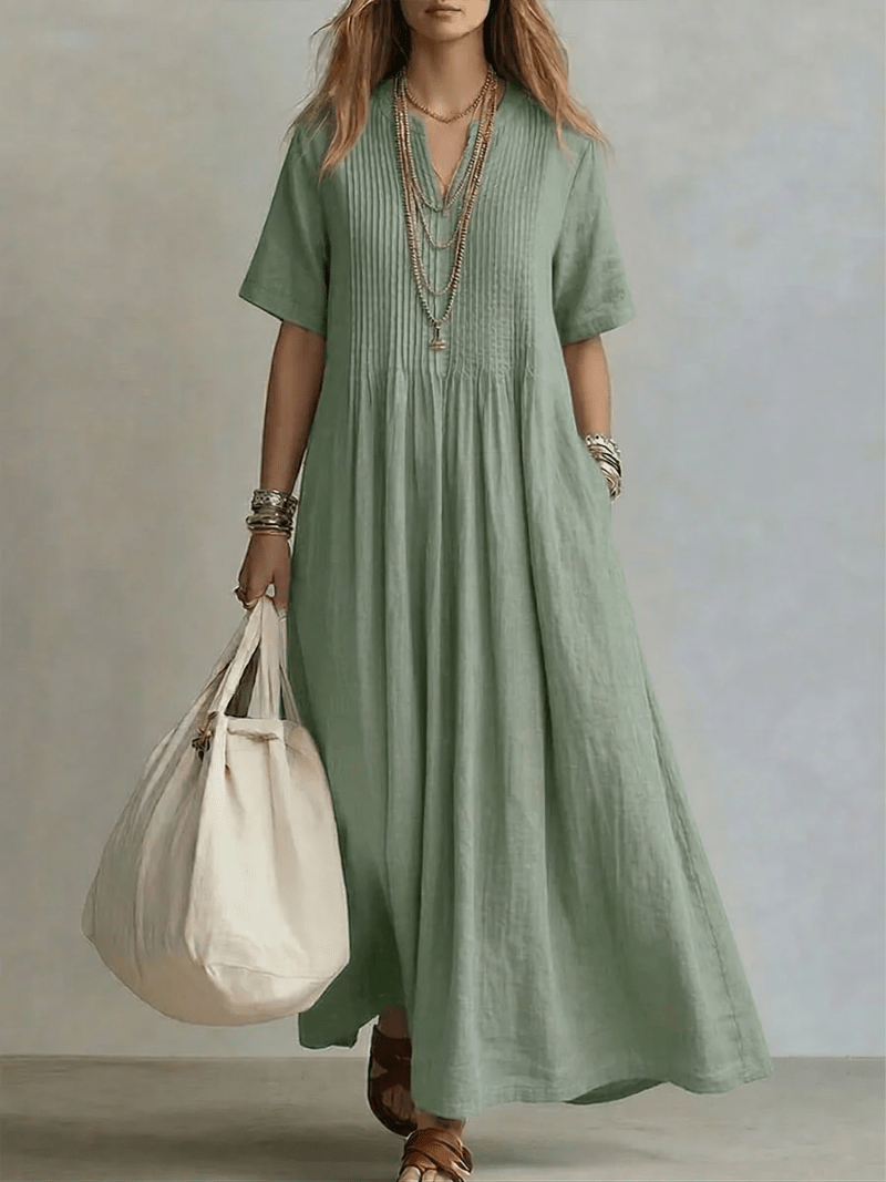 Naroa | Vestido largo fluido con pliegues, elegante y versátil - Marina Durán