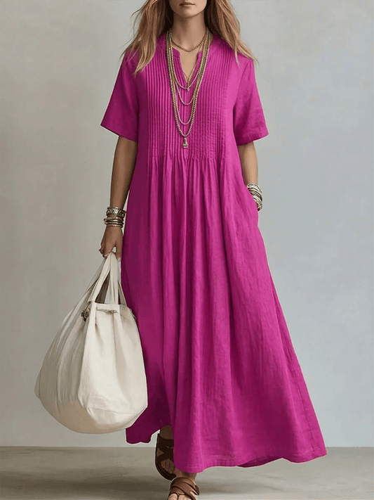 Naroa | Vestido largo fluido con pliegues, elegante y versátil - Marina Durán