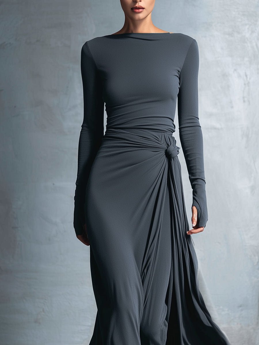 Natalia | Vestido maxi ajustado con nudo lateral - Marina Durán