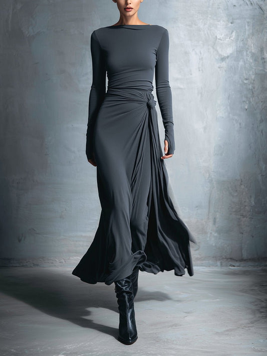 Natalia | Vestido maxi ajustado con nudo lateral - Marina Durán