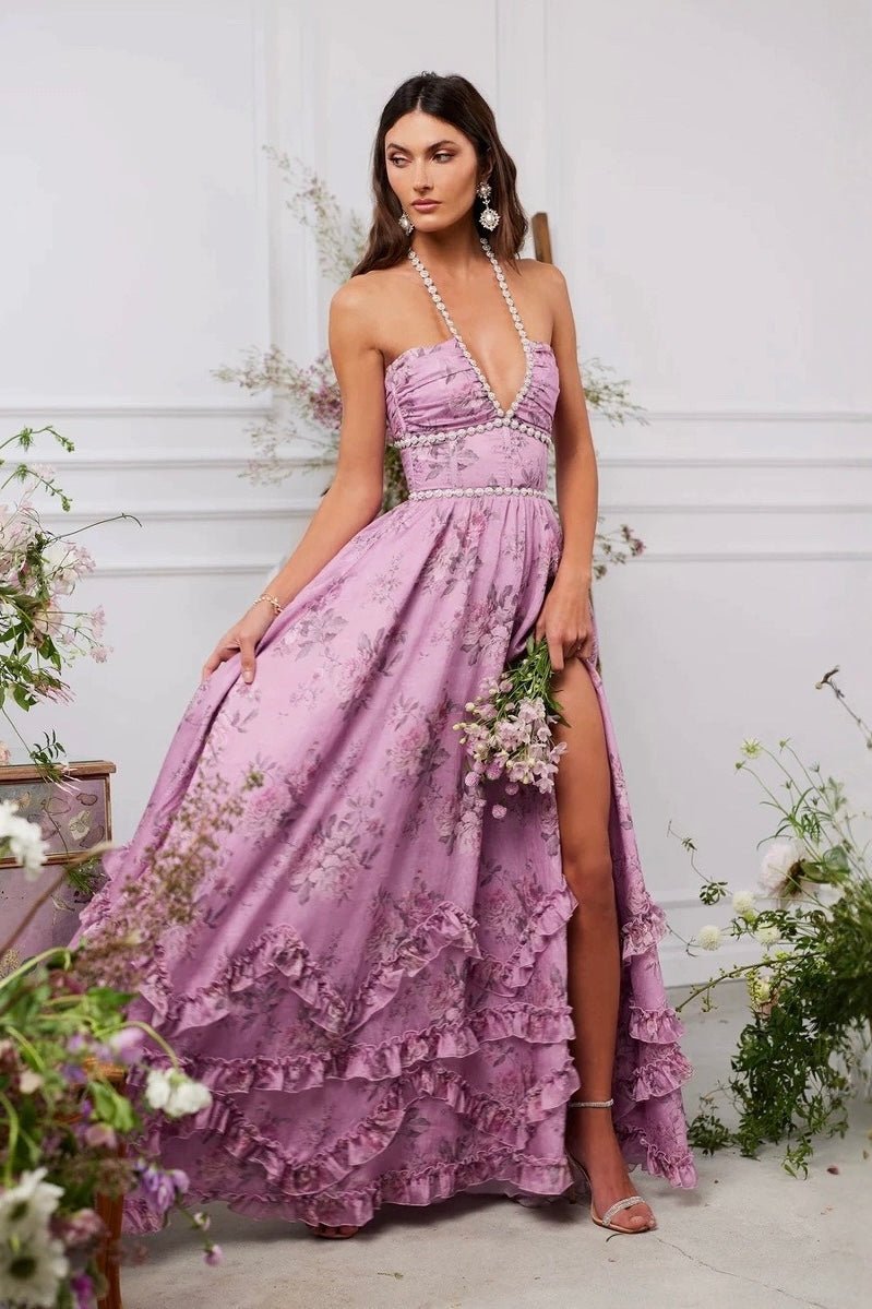 Rocío | Vestido Largo Floral con Escote Joya, Glamour y Elegancia - Marina Durán