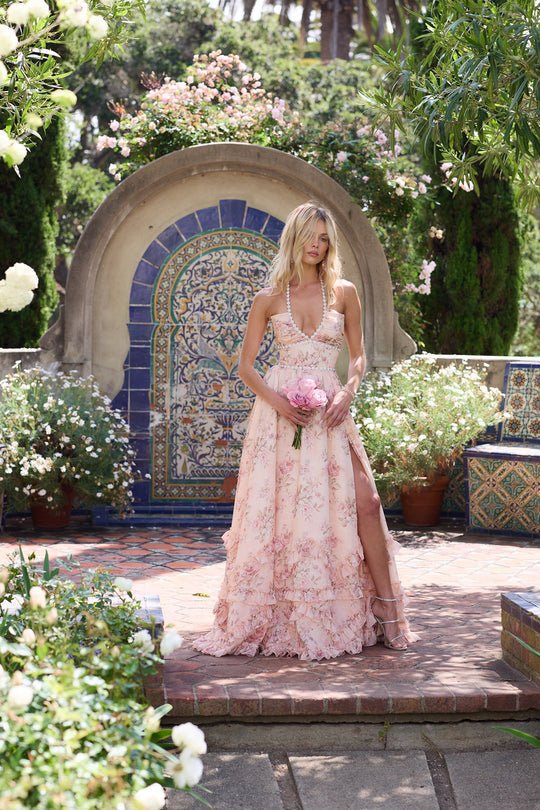 Rocío | Vestido Largo Floral con Escote Joya, Glamour y Elegancia - Marina Durán