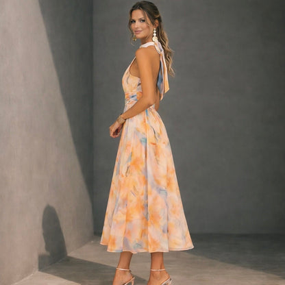 Valeria | Vestido con cuello y elegante estampado en acuarela - Marina Durán