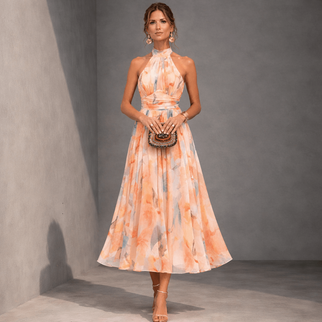 Valeria | Vestido con cuello y elegante estampado en acuarela - Marina Durán